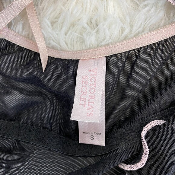 Victoria's Secret Black Pink Sheer Small Bra Front Clasp Bow Chemise Lingerie - Picture 5 of 7